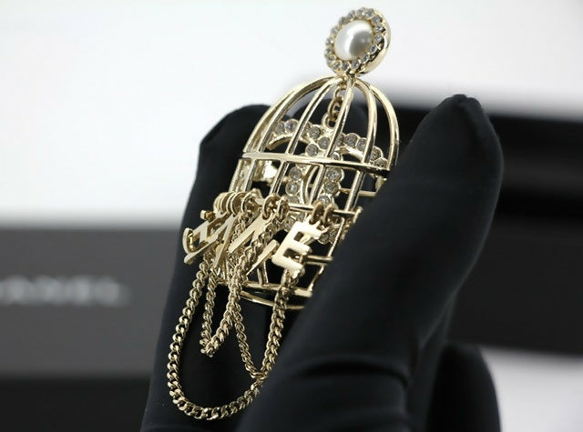 Chanel B22V Rhinestone & Metal Birdcage Brooch