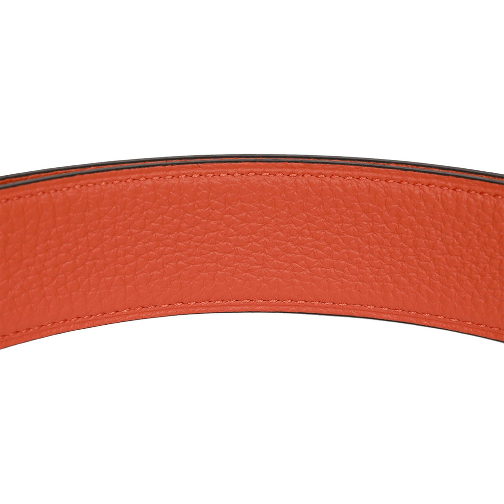 Hermes 32mm Reversible Black/Orange Constance H Belt 80cm Brushed Gold Buckle