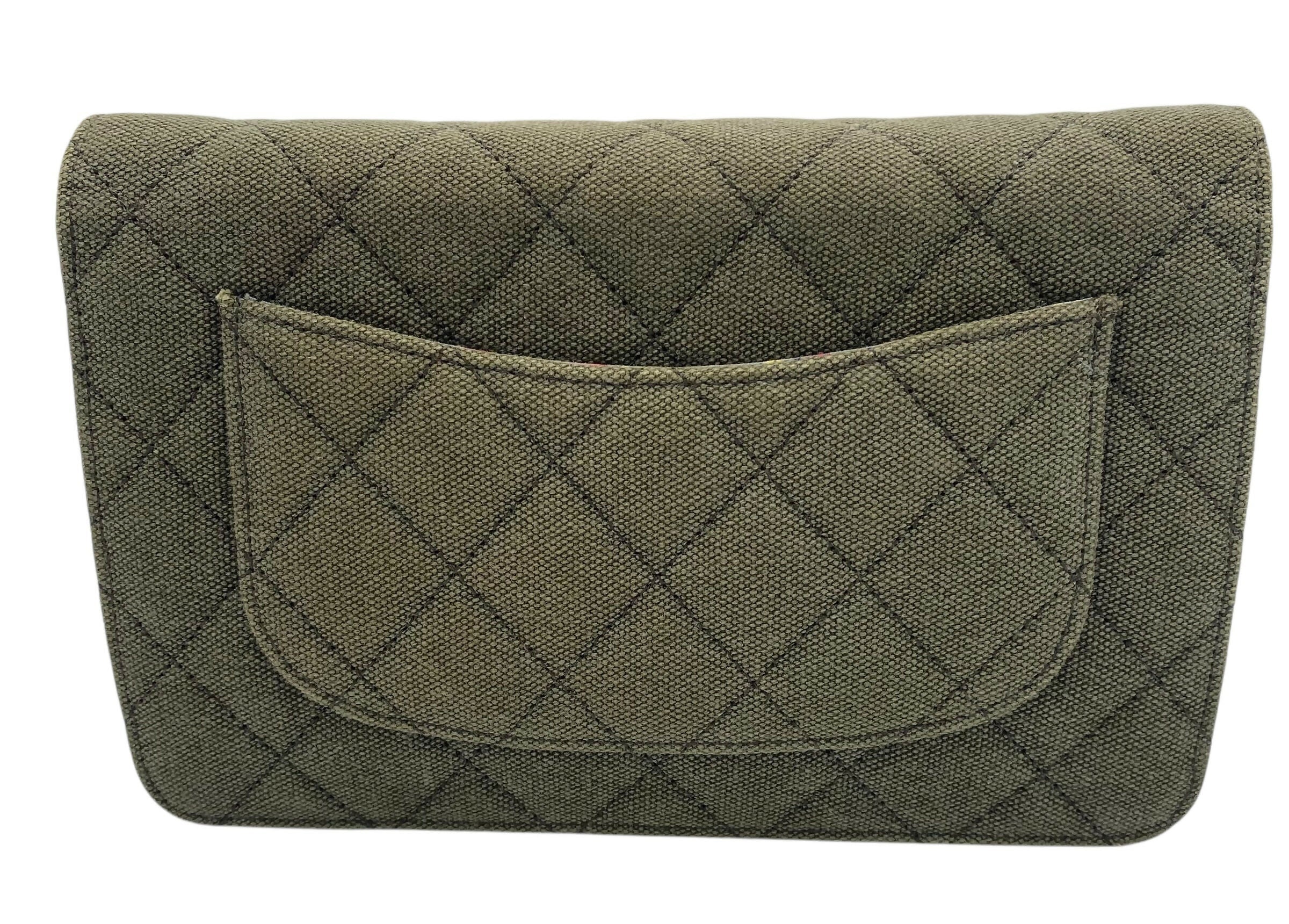 Chanel 17C Paris-Cuba Charms Military Green Canvas WOC Clutch Wallet on Chain
