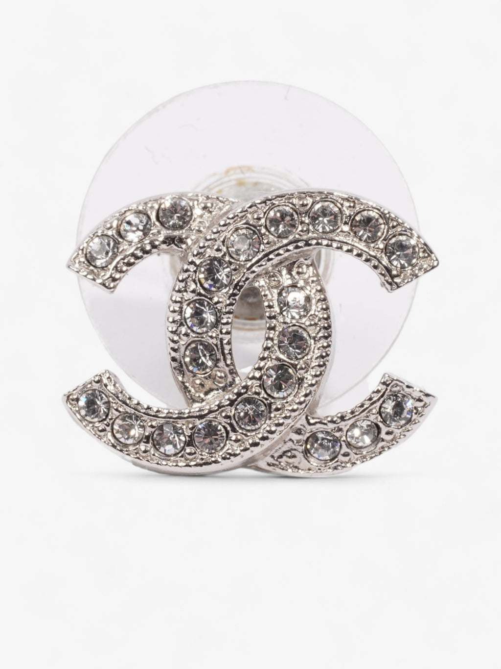 Chanel CC Crystal Stud Earrings Silver / White Base Metal