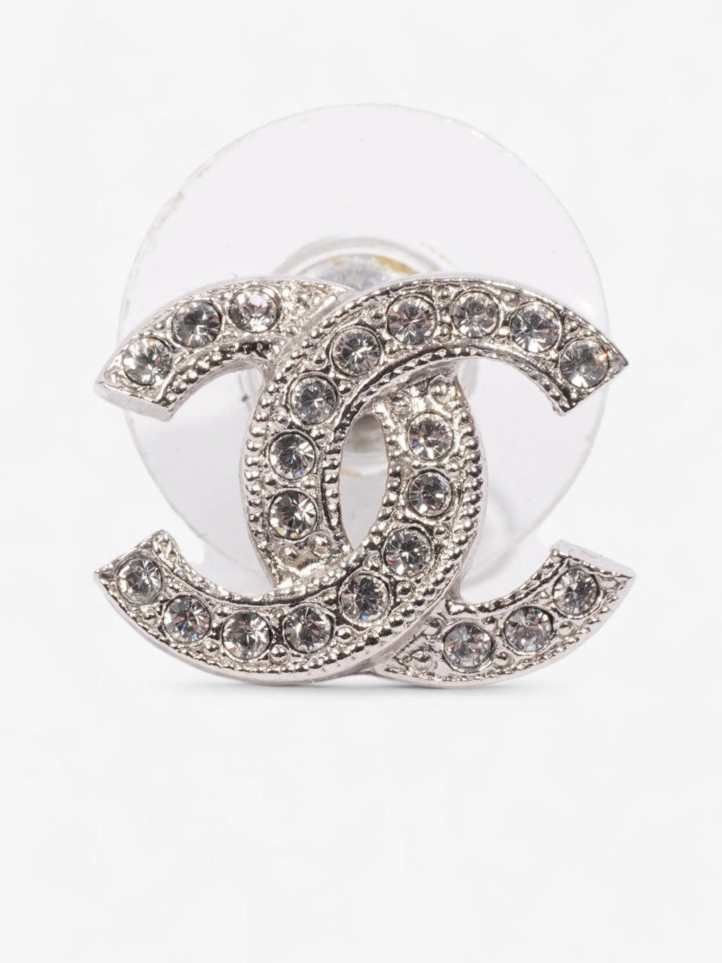 Chanel CC Crystal Stud Earrings Silver / White Base Metal