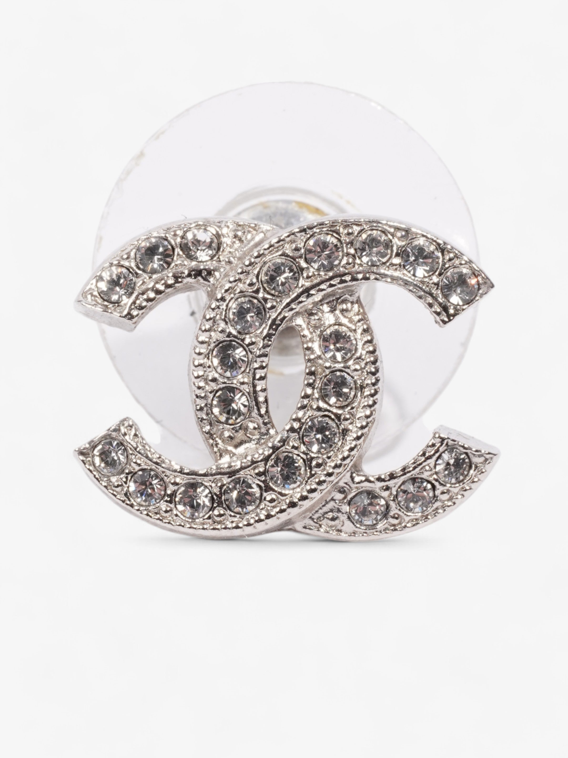 Chanel CC Crystal Stud Earrings Silver / White Base Metal