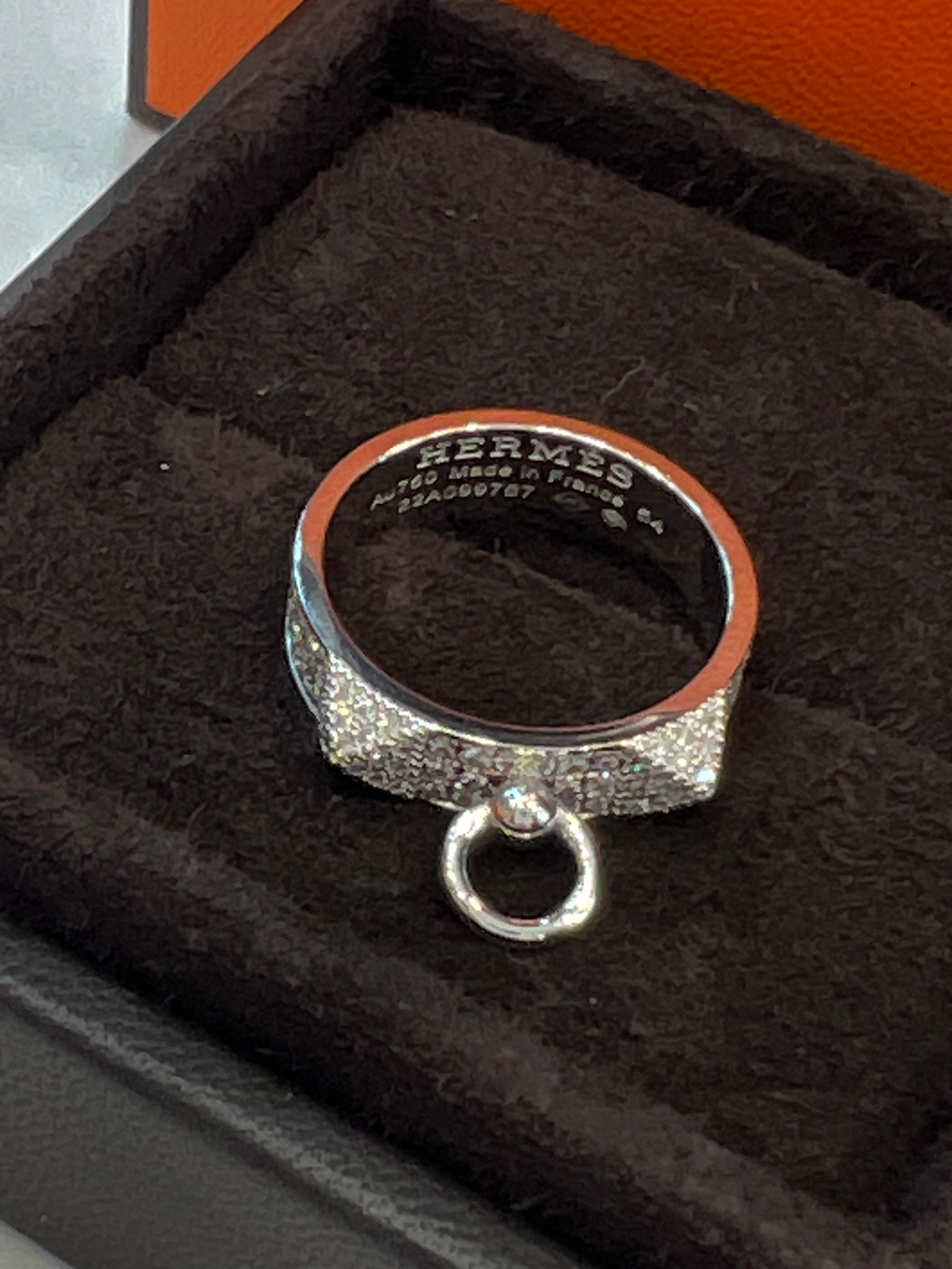 HERMÈS 18K WHITE GOLD DIAMOND PM COLLIER DE CHIEN PAVE RING