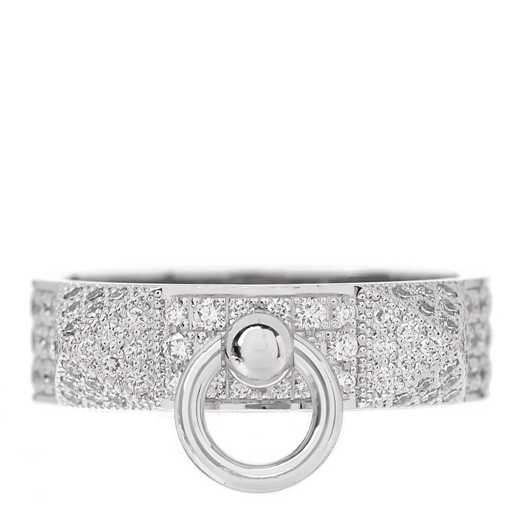 HERMÈS 18K WHITE GOLD DIAMOND PM COLLIER DE CHIEN PAVE RING