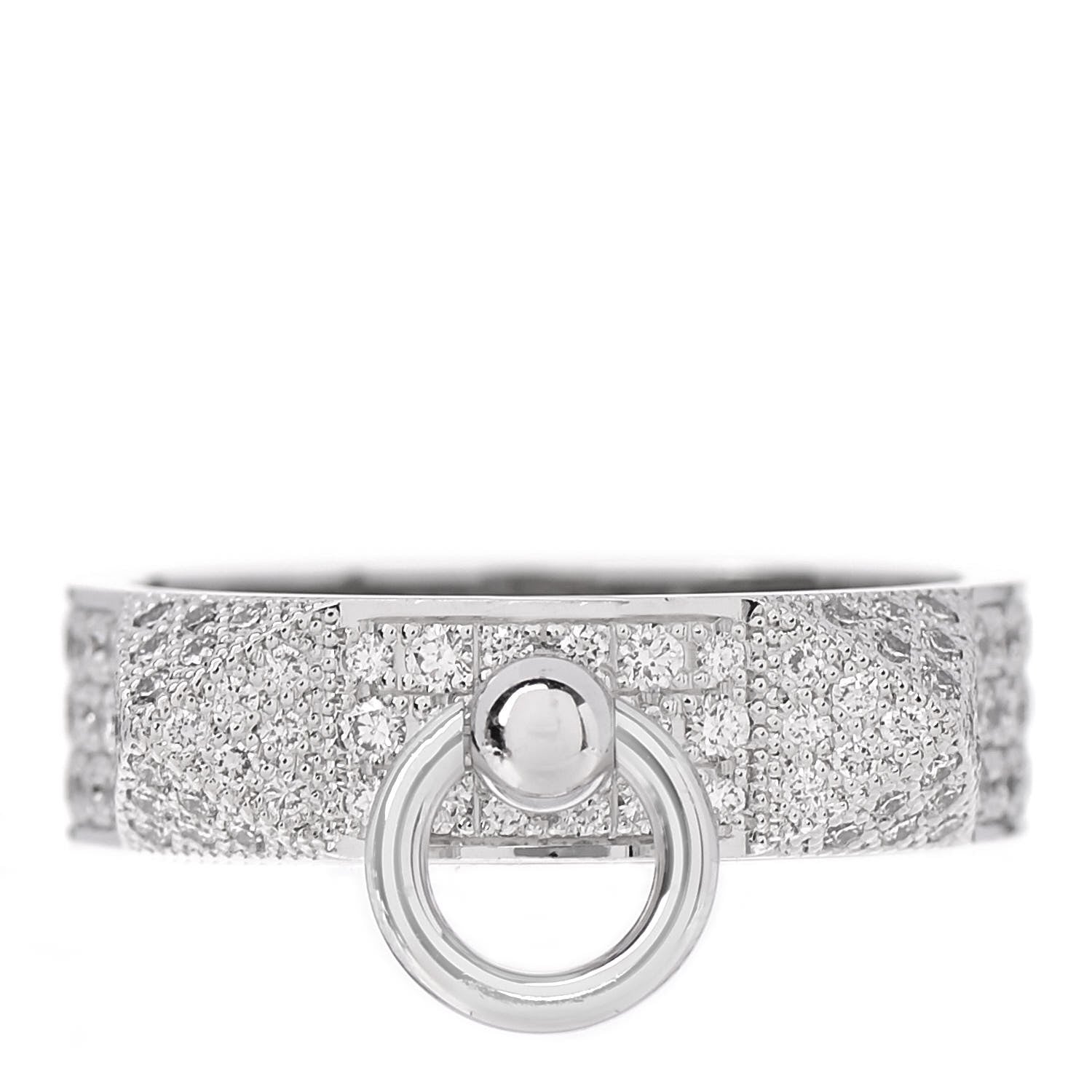 HERMÈS 18K WHITE GOLD DIAMOND PM COLLIER DE CHIEN PAVE RING