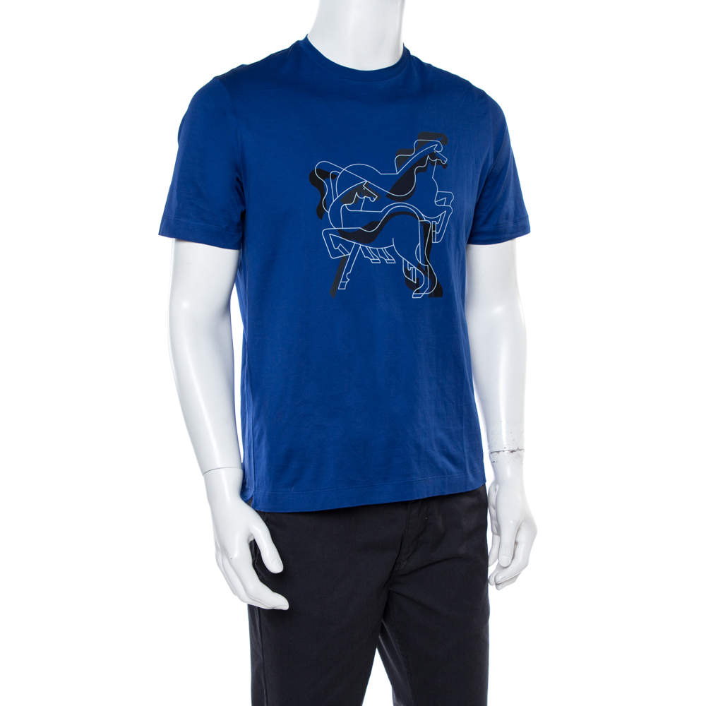 HERMÈS BRAZILIAN HORSE PRINT T-SHIRT IN BLUE