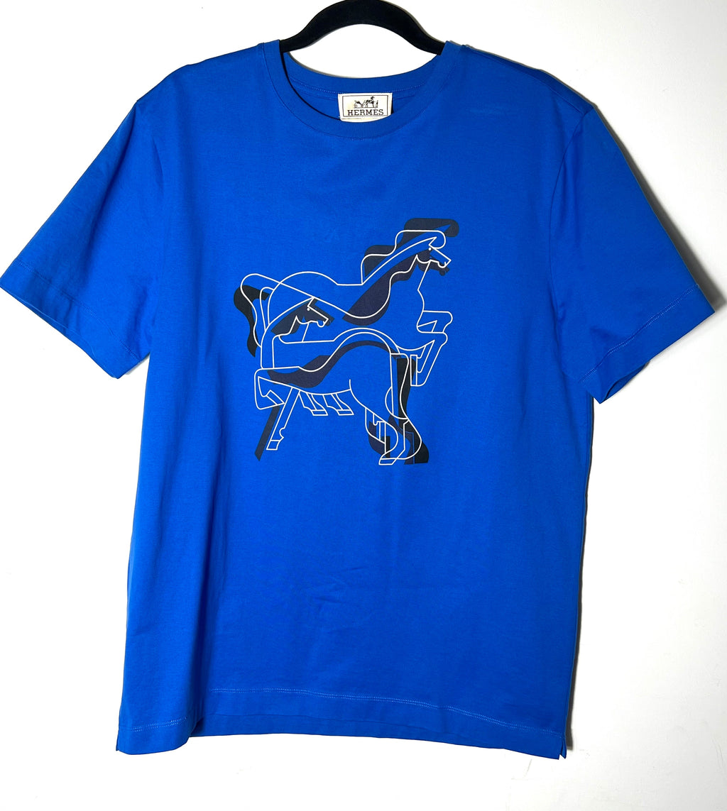 HERMÈS BRAZILIAN HORSE PRINT T-SHIRT IN BLUE