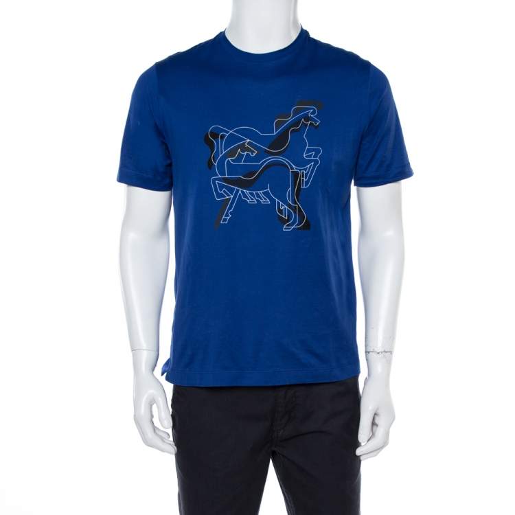 HERMÈS BRAZILIAN HORSE PRINT T-SHIRT IN BLUE