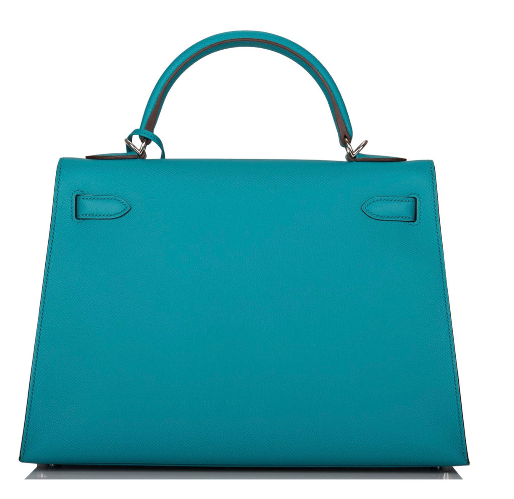 HERMÈS EPSOM SELLIER LEATHER KELLY 32 IN BLUE PAON PALLADIUM HARDWARE