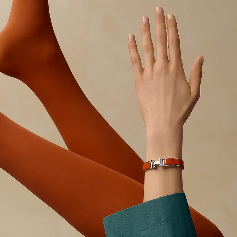 HERMÈS CLIC CLAC H ENAMEL PALLADIUM PLATED BRACELET PM