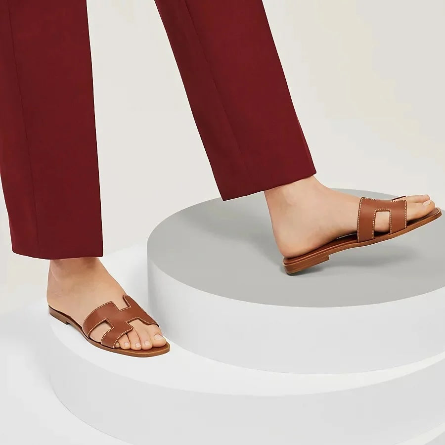 HERMÈS CALFSKIN LEATHER ORAN SANDALS MULES