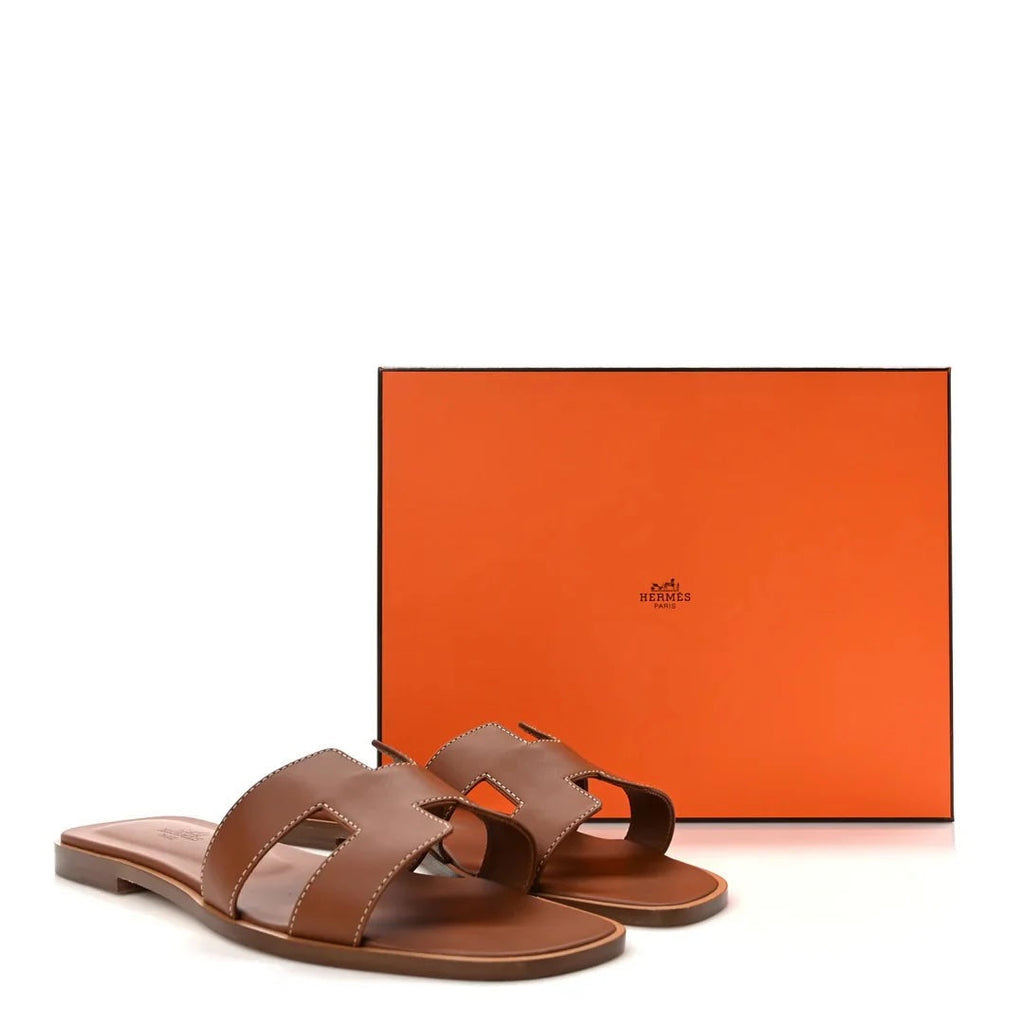 HERMÈS CALFSKIN LEATHER ORAN SANDALS MULES