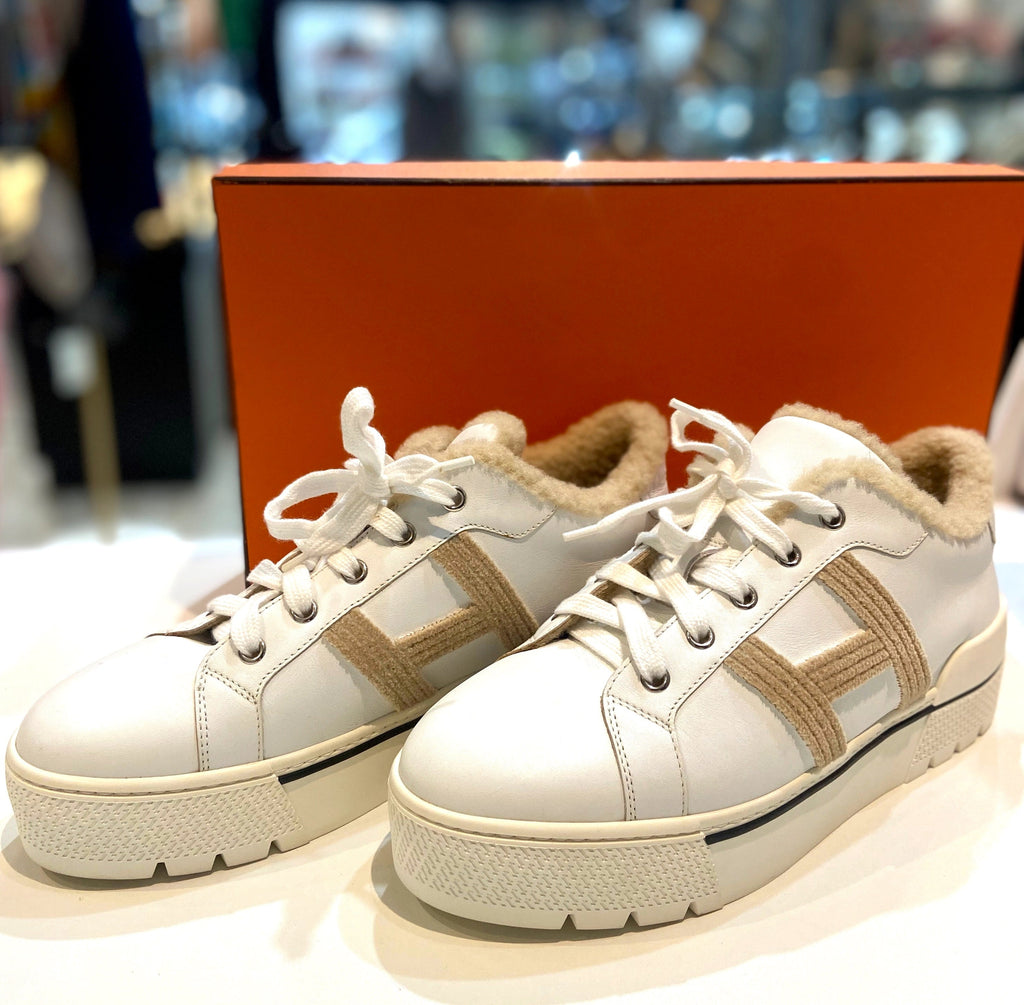 HERMÈS DARE WOOL CALFSKIN SNEAKERS
