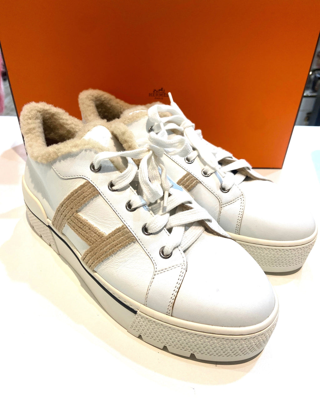 HERMÈS DARE WOOL CALFSKIN SNEAKERS