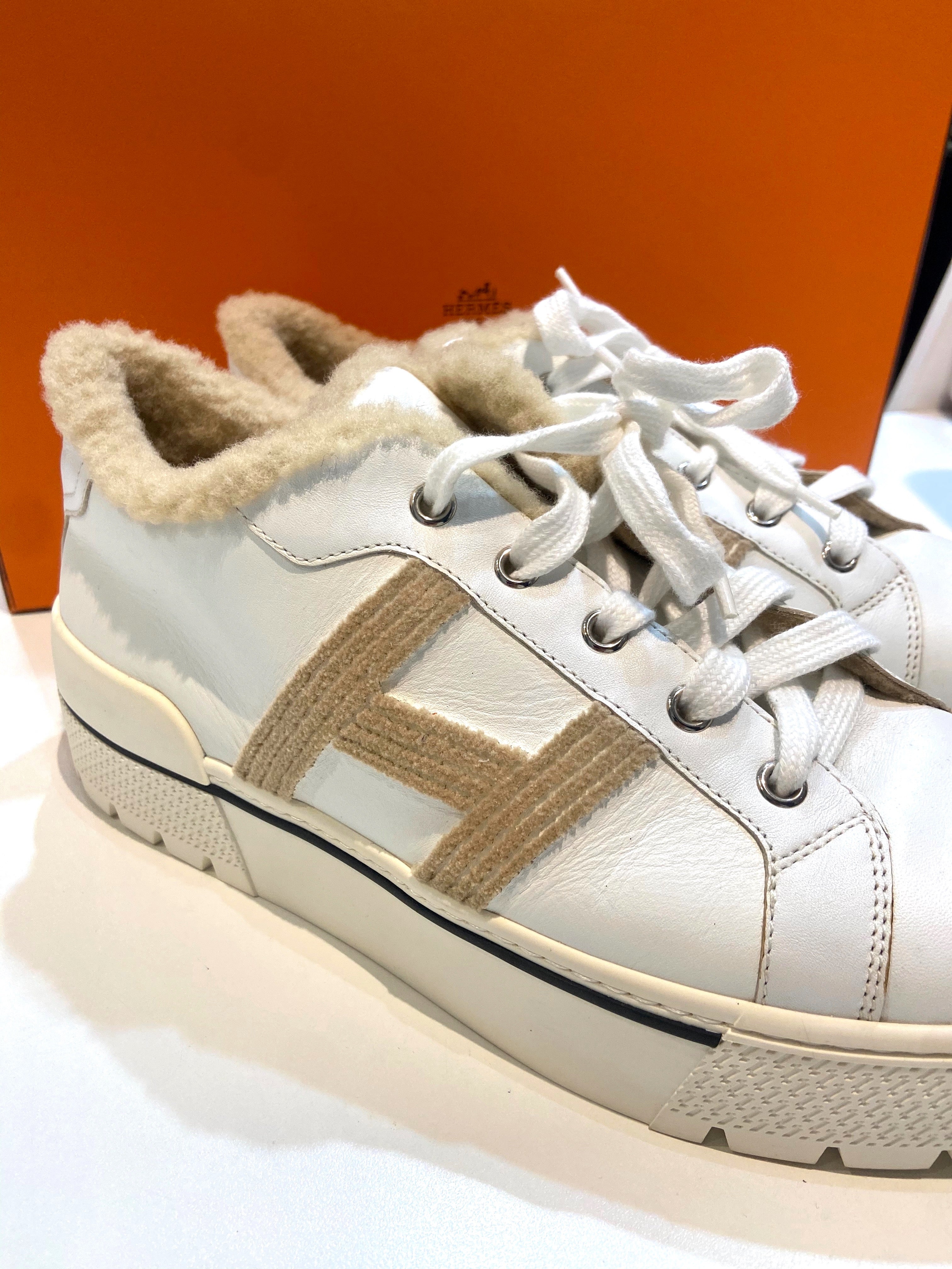 HERMÈS DARE WOOL CALFSKIN SNEAKERS