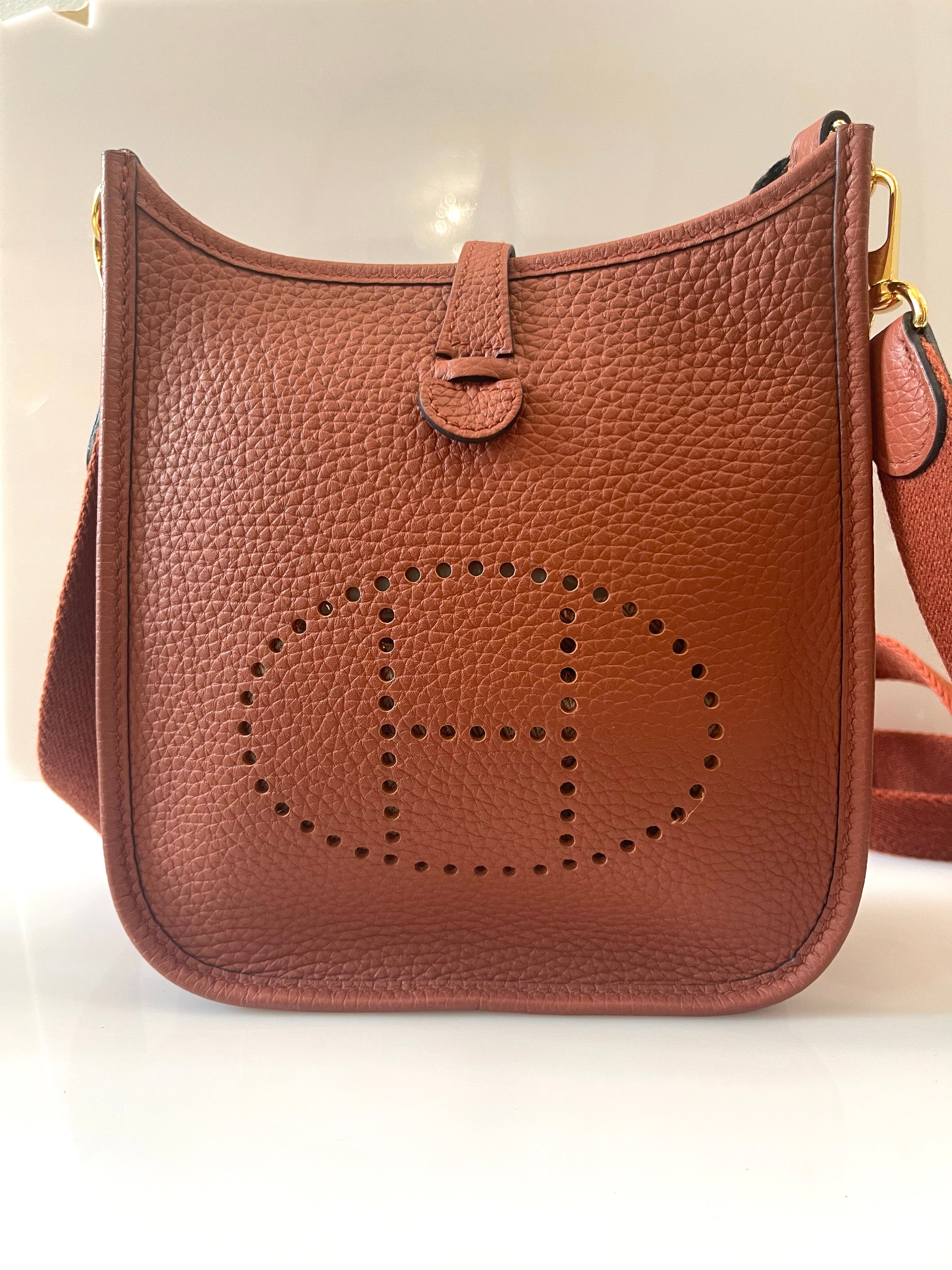 HERMÈS CLEMENCE MINI EVELYN TPM CROSSBODY BAG IN ROUGE PIVOINE