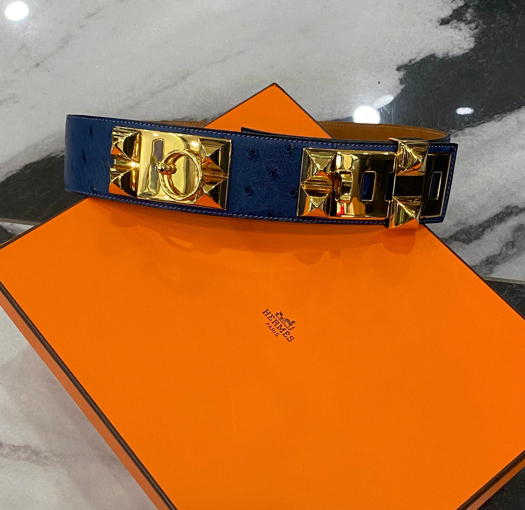 HERMÈS COLLIER DE CHIEN OSTRICH LEATHER 50 BELT