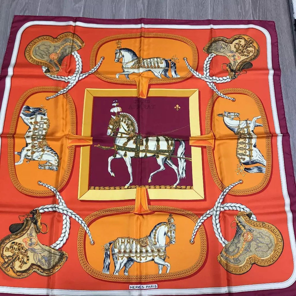 HERMÈS GRAND APPARAT BY JACQUES EUDEL EQUESTRIAN SILK SCARF
