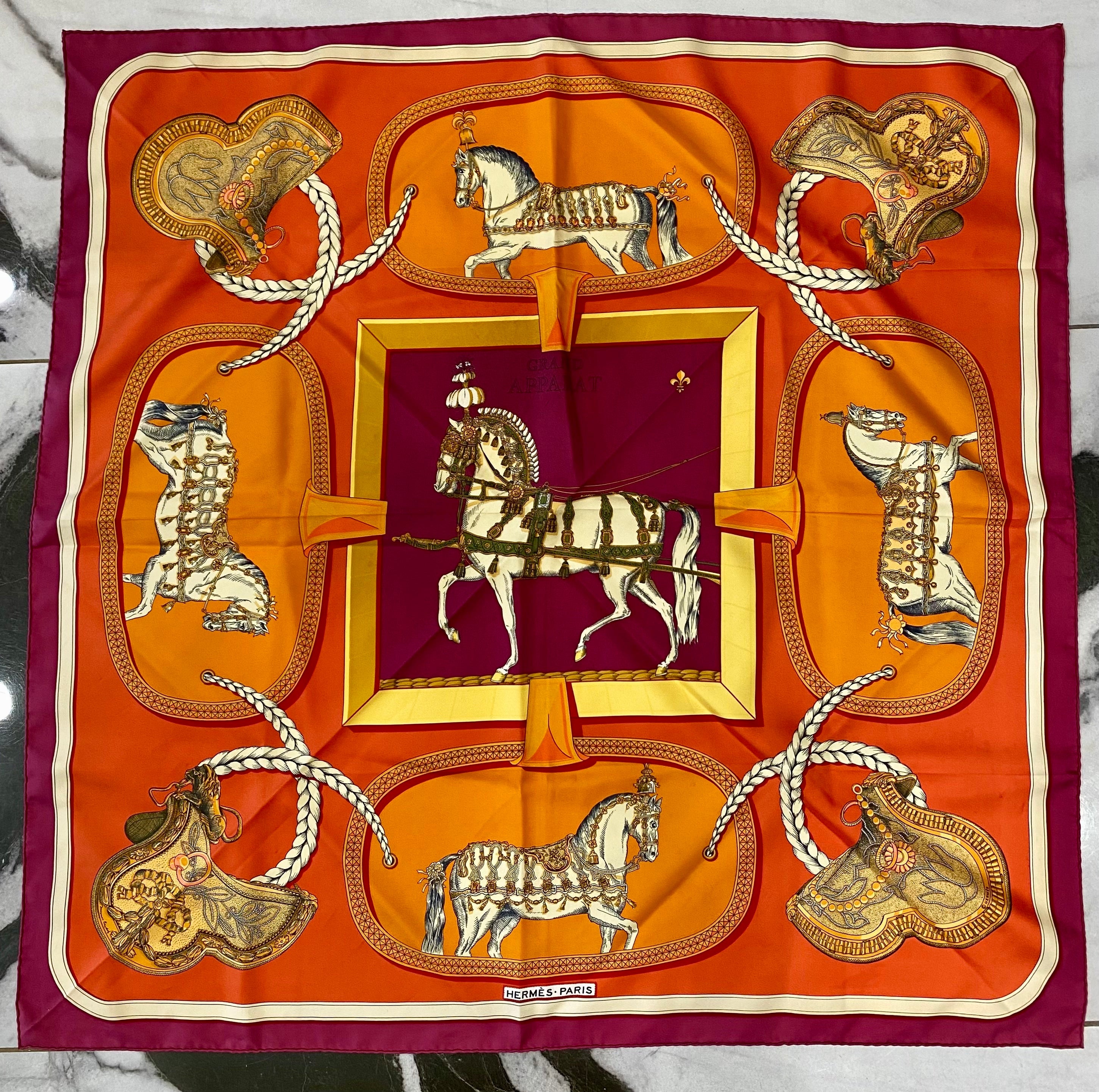 HERMÈS GRAND APPARAT BY JACQUES EUDEL EQUESTRIAN SILK SCARF