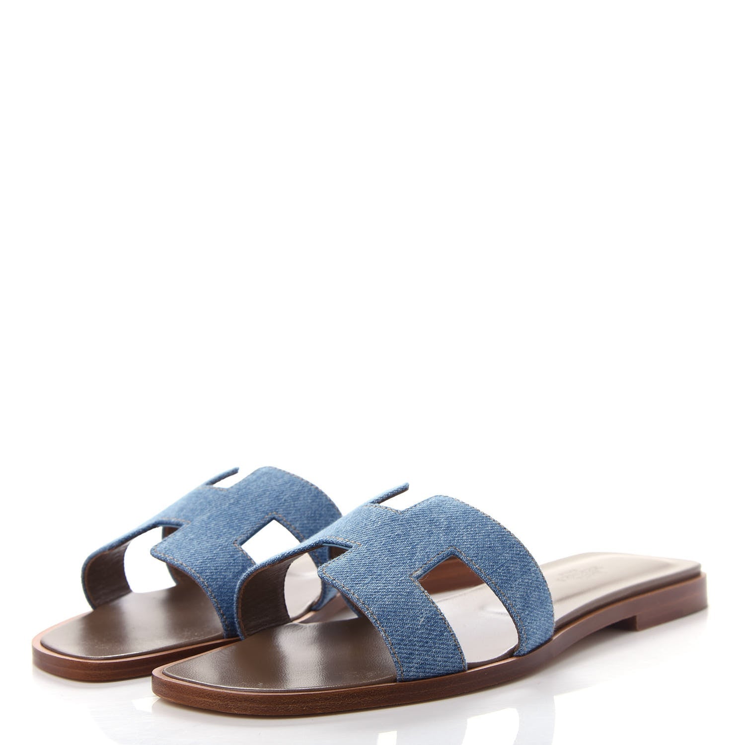 HERMÈS ORAN DENIM LEATHER MULES SANDALS