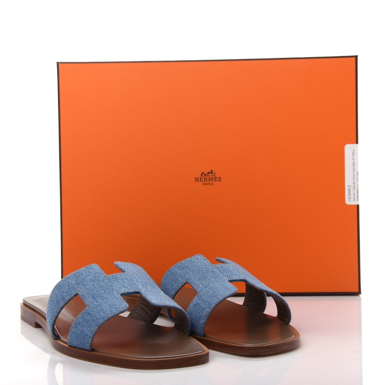 HERMÈS ORAN DENIM LEATHER MULES SANDALS