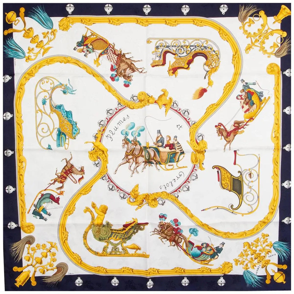 HERMÈS VINTAGE PLUMES ET GRELOTS SILK SCARF