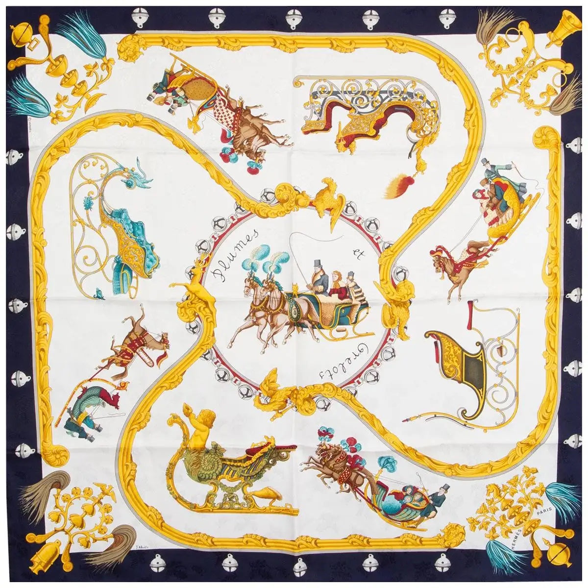HERMÈS VINTAGE PLUMES ET GRELOTS SILK SCARF