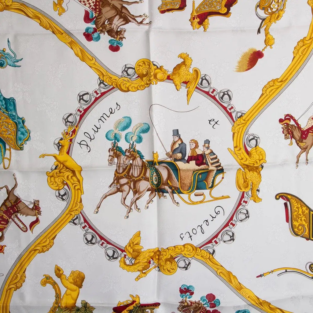 HERMÈS VINTAGE PLUMES ET GRELOTS SILK SCARF