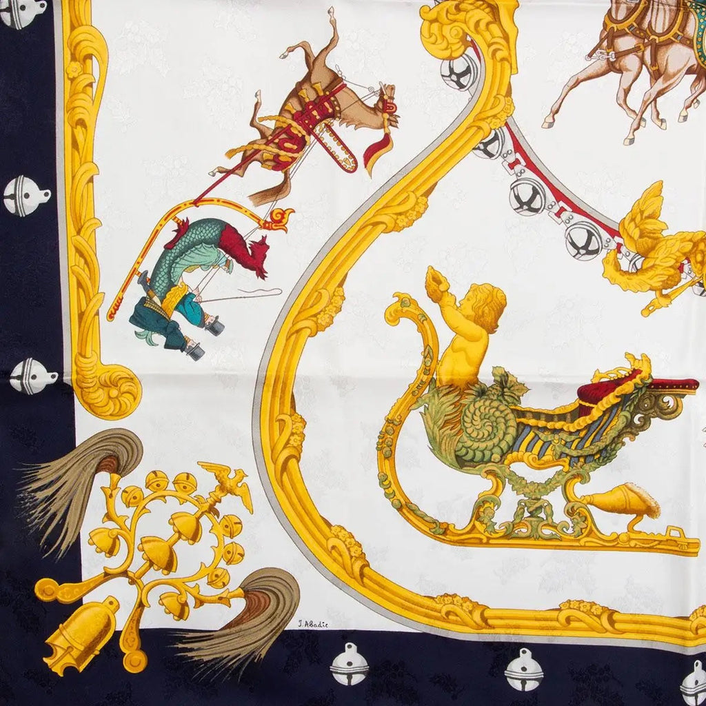 HERMÈS VINTAGE PLUMES ET GRELOTS SILK SCARF