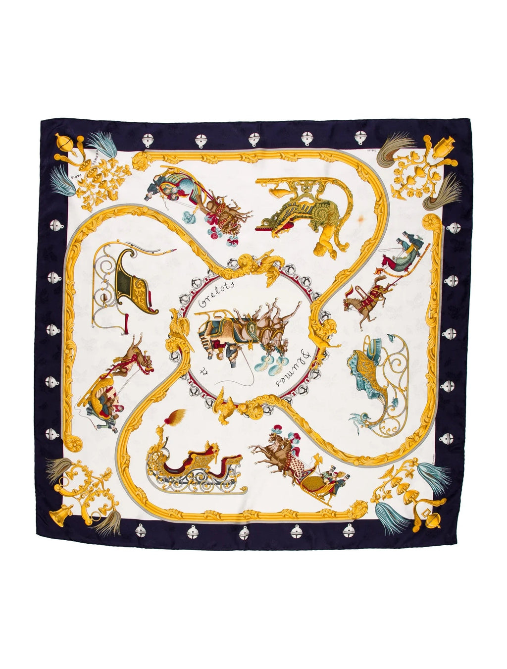 HERMÈS VINTAGE PLUMES ET GRELOTS SILK SCARF