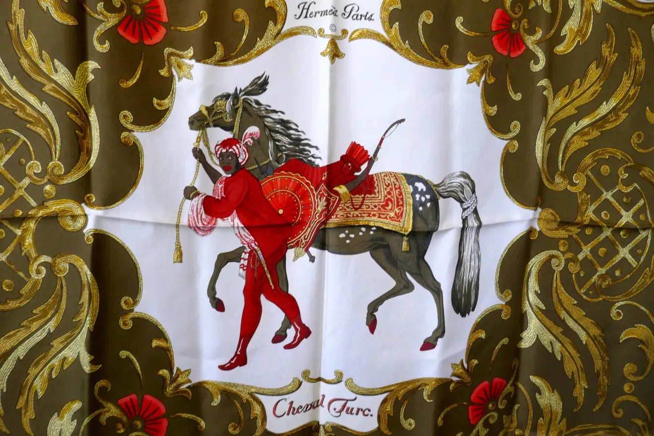 HERMÈS ULTRA RARE 1969 SILK SCARF CHEVAL TURC BY CHRISTINE VAUZELLES