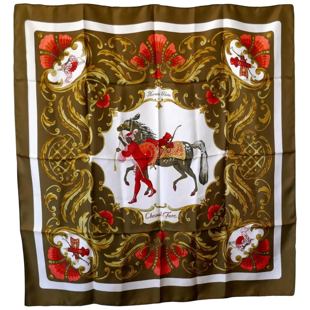 HERMÈS ULTRA RARE 1969 SILK SCARF CHEVAL TURC BY CHRISTINE VAUZELLES