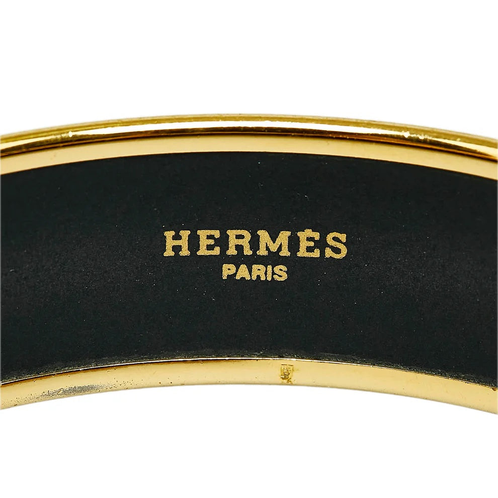 HERMÈS WIDE ENAMEL 18K GOLD PLATED BANGLE BRACELET