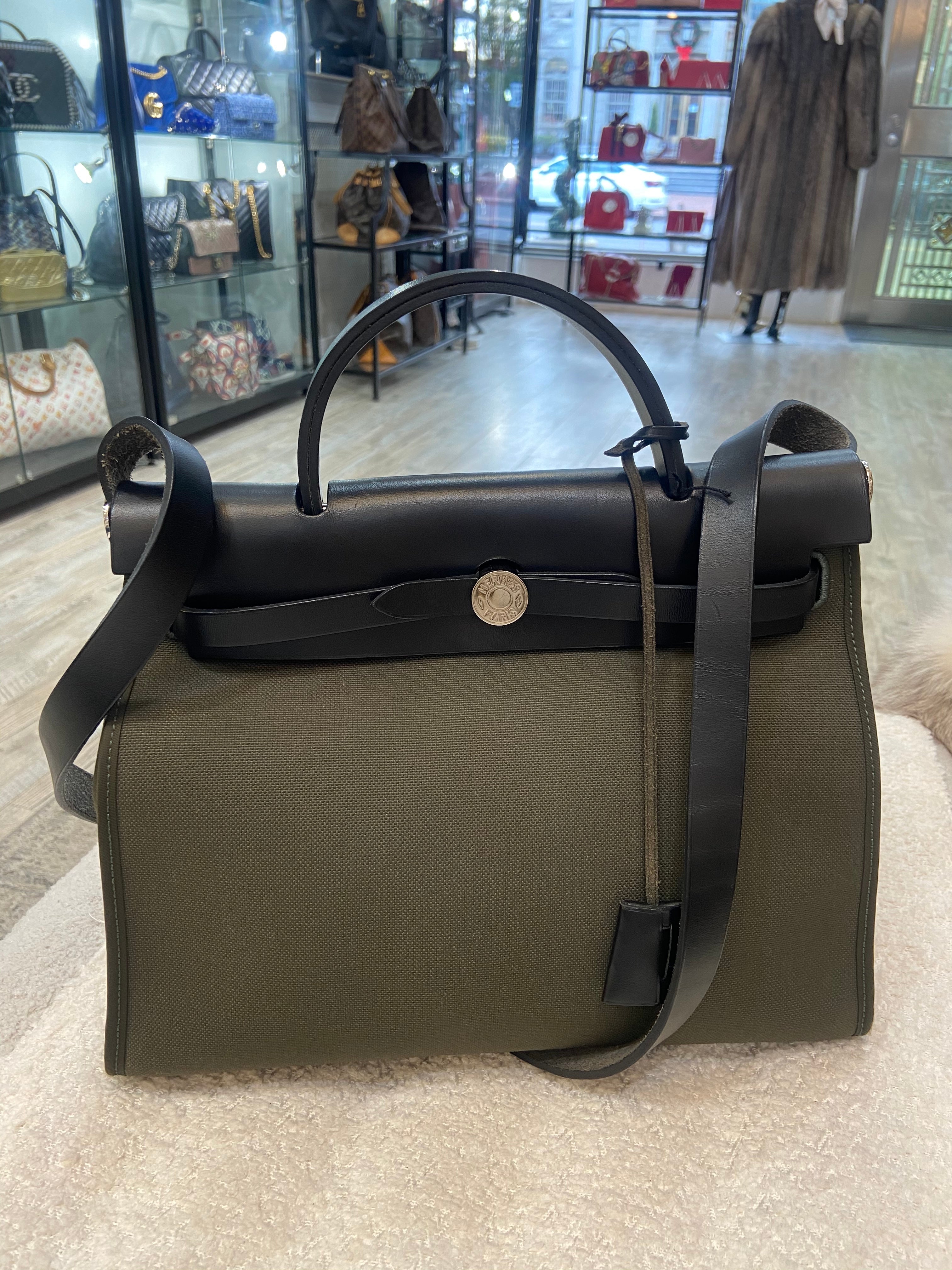 HERMÈS HERBAG ZIP RETOURNE 31 LEATHER PALLADIUM SHOULDER BAG