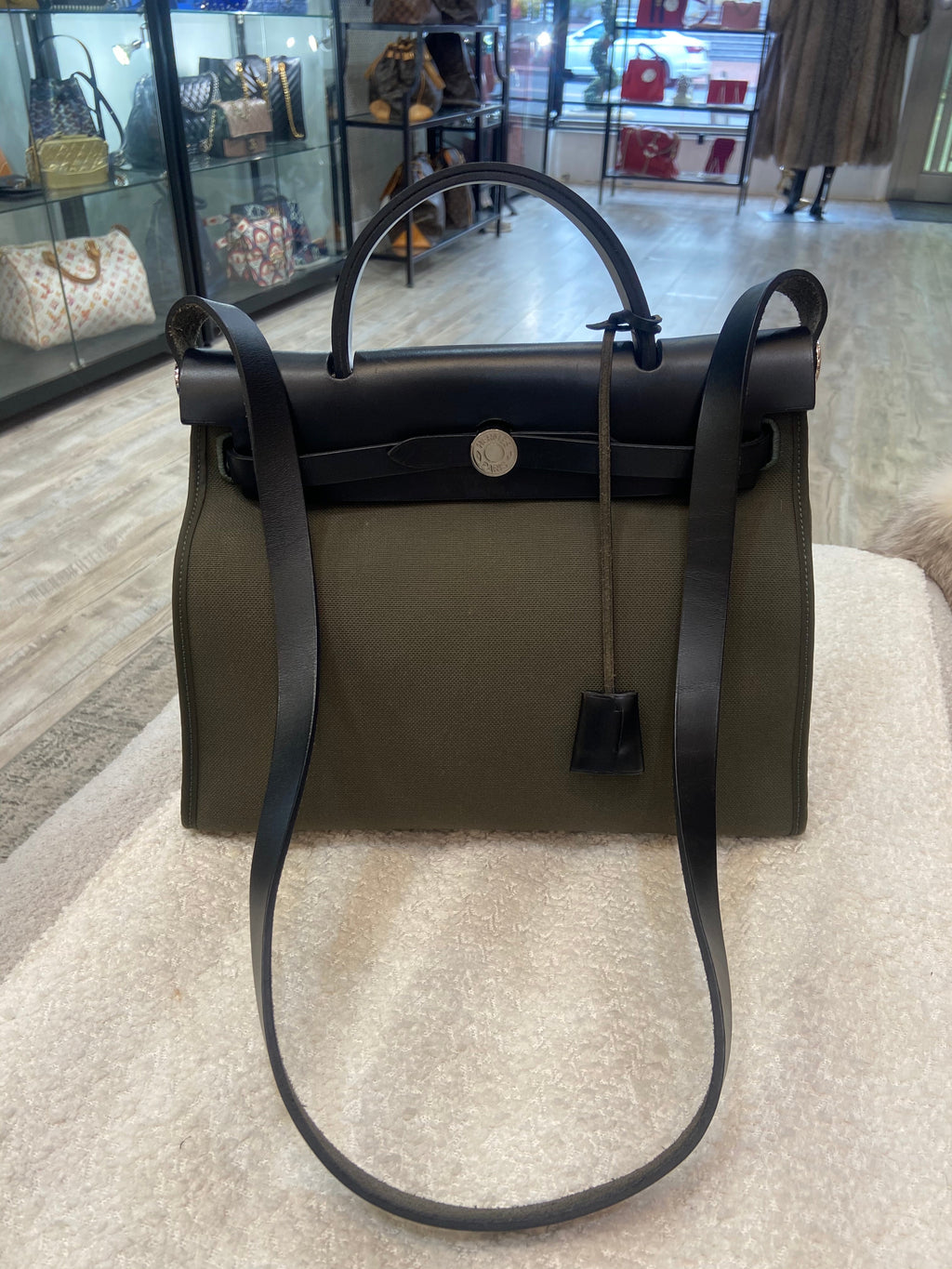 HERMÈS HERBAG ZIP RETOURNE 31 LEATHER PALLADIUM SHOULDER BAG