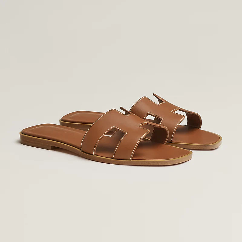 HERMÈS CALFSKIN LEATHER ORAN SANDALS MULES