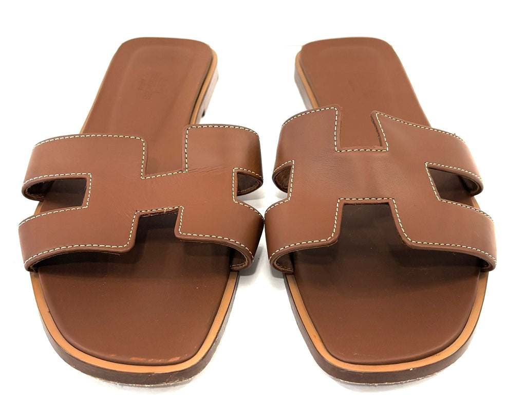 HERMÈS CALFSKIN LEATHER ORAN SANDALS MULES