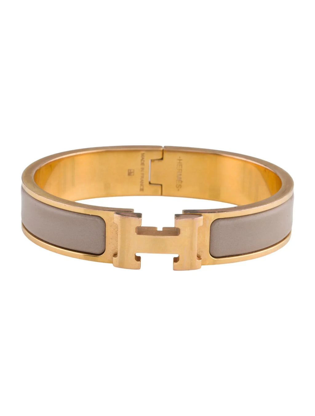 HERMÈS MARRON GLACE ENAMEL AND GOLD METAL CLIC H BRACELET