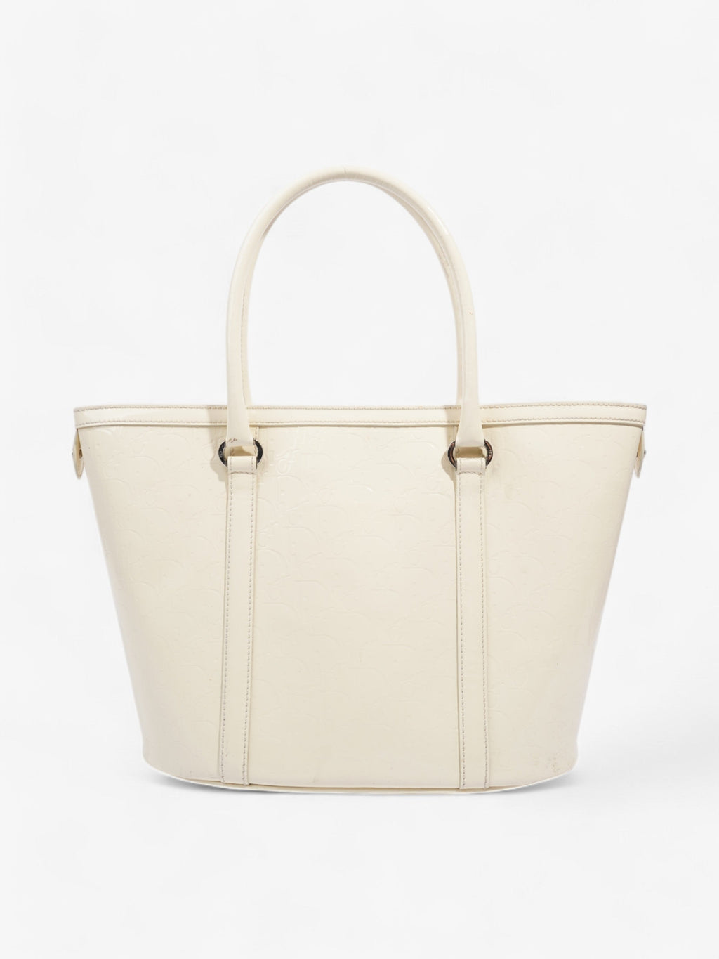 Christian Dior Tote Bag Off White Patent Leather