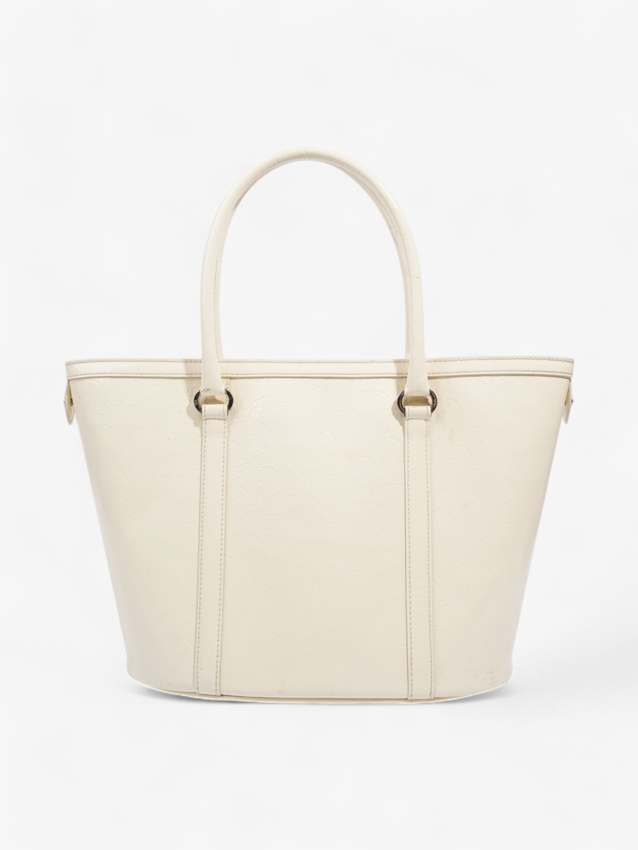 Christian Dior Tote Bag Off White Patent Leather