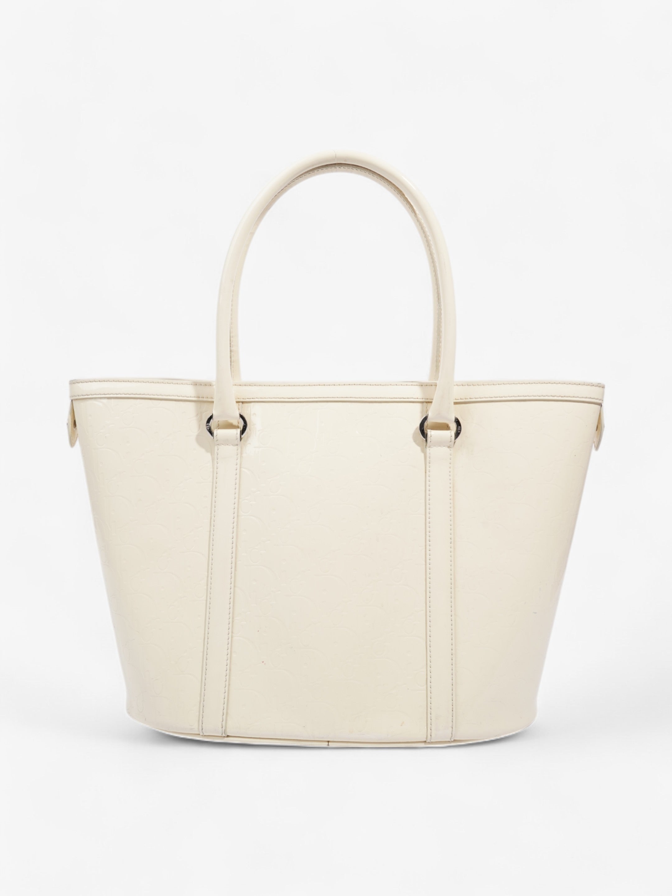 Christian Dior Tote Bag Off White Patent Leather