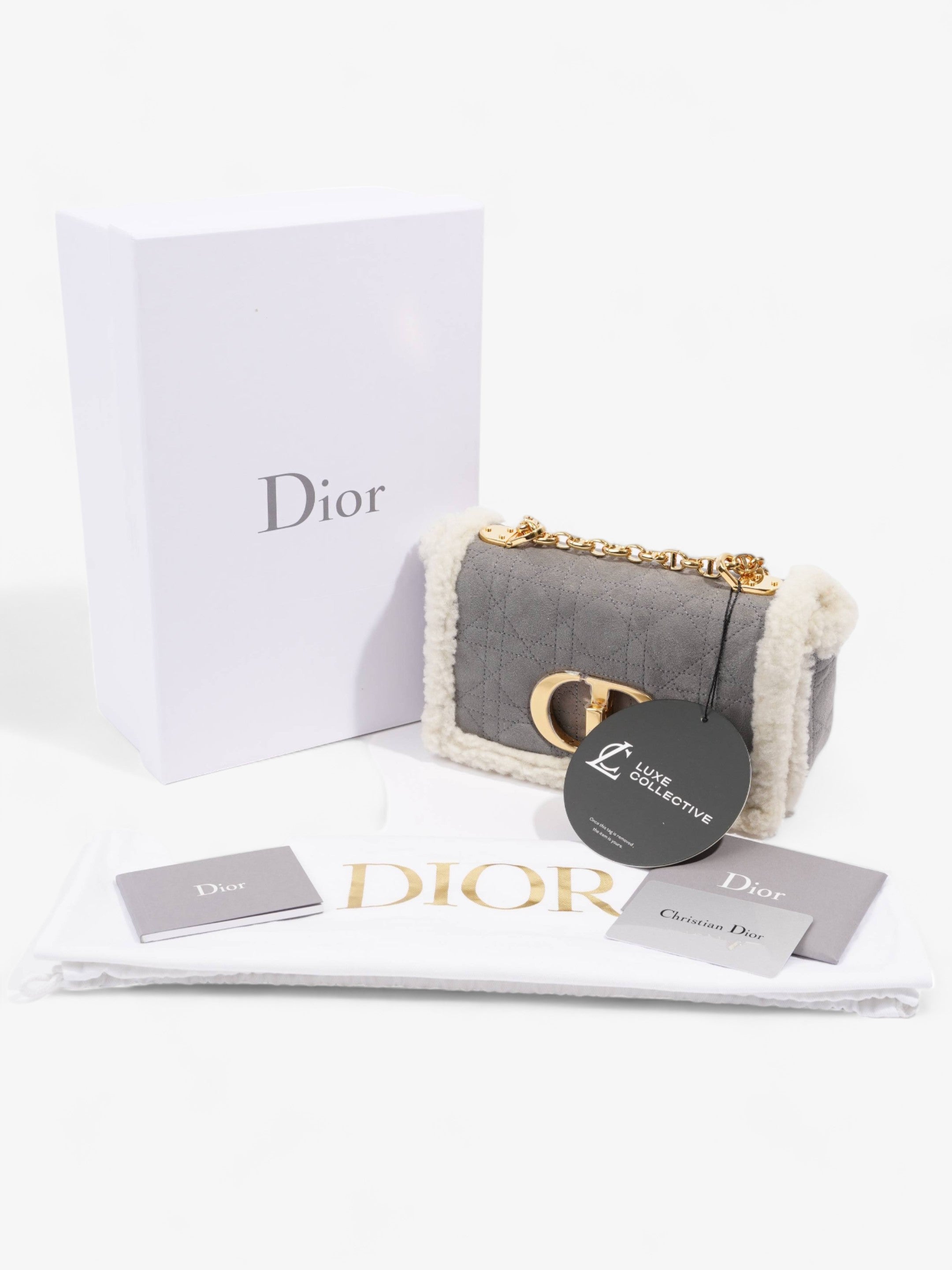 Christian Dior Small Caro Grey / Cream Shearling