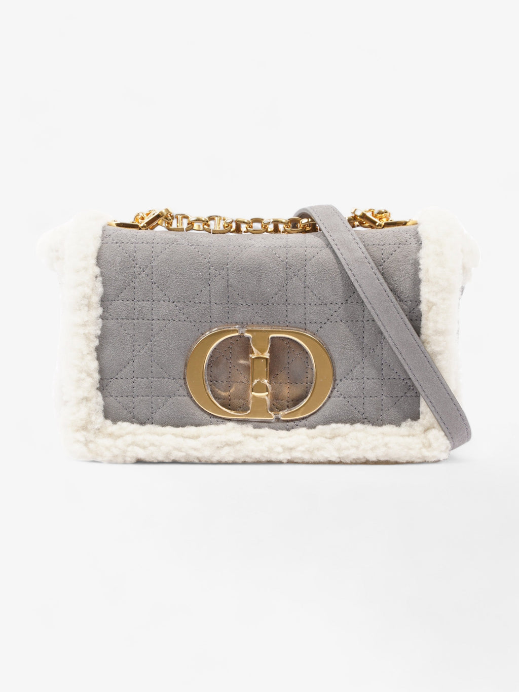Christian Dior Small Caro Grey / Cream Shearling