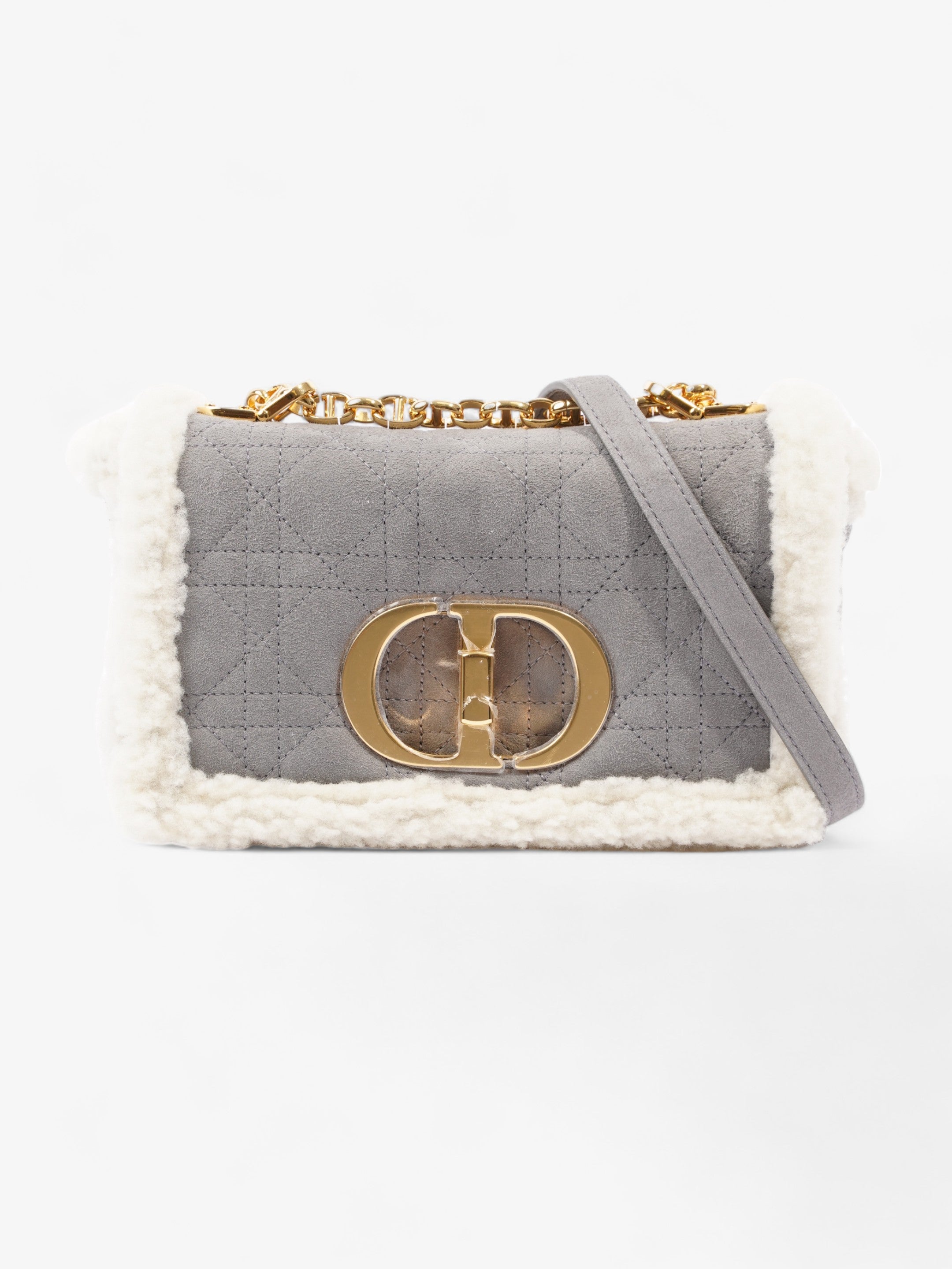 Christian Dior Small Caro Grey / Cream Shearling