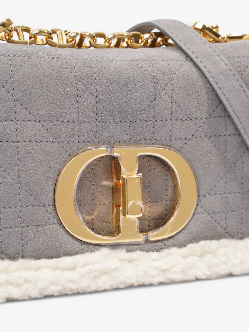 Christian Dior Small Caro Grey / Cream Shearling
