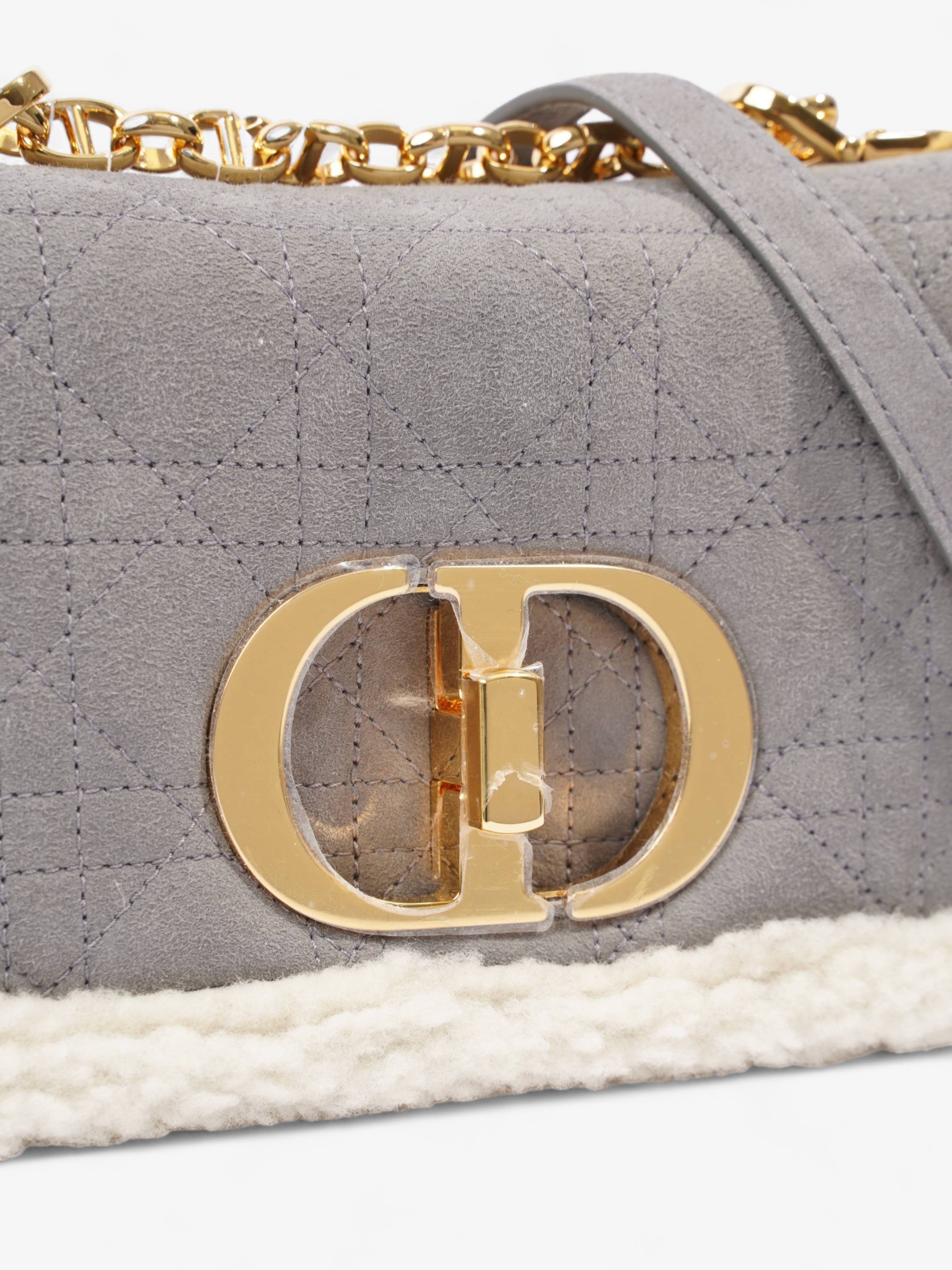 Christian Dior Small Caro Grey / Cream Shearling