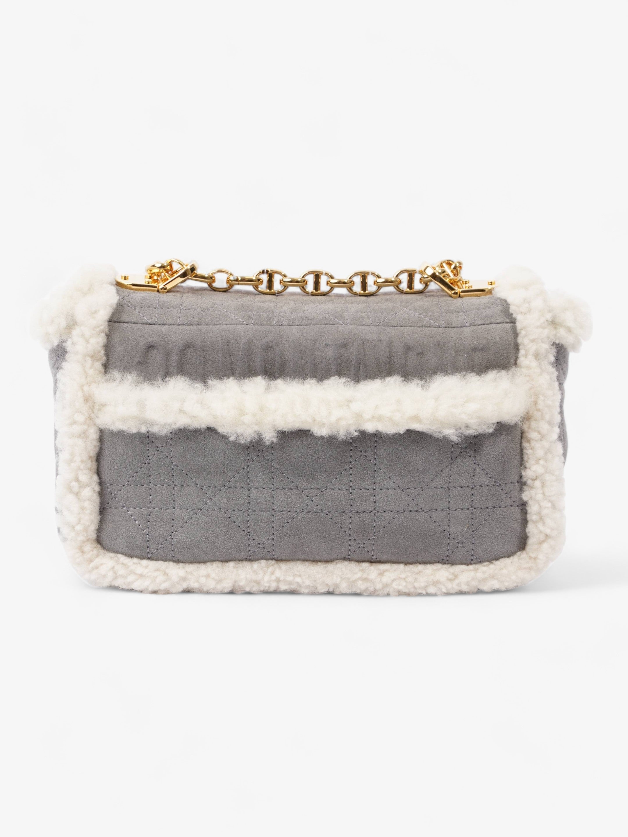 Christian Dior Small Caro Grey / Cream Shearling