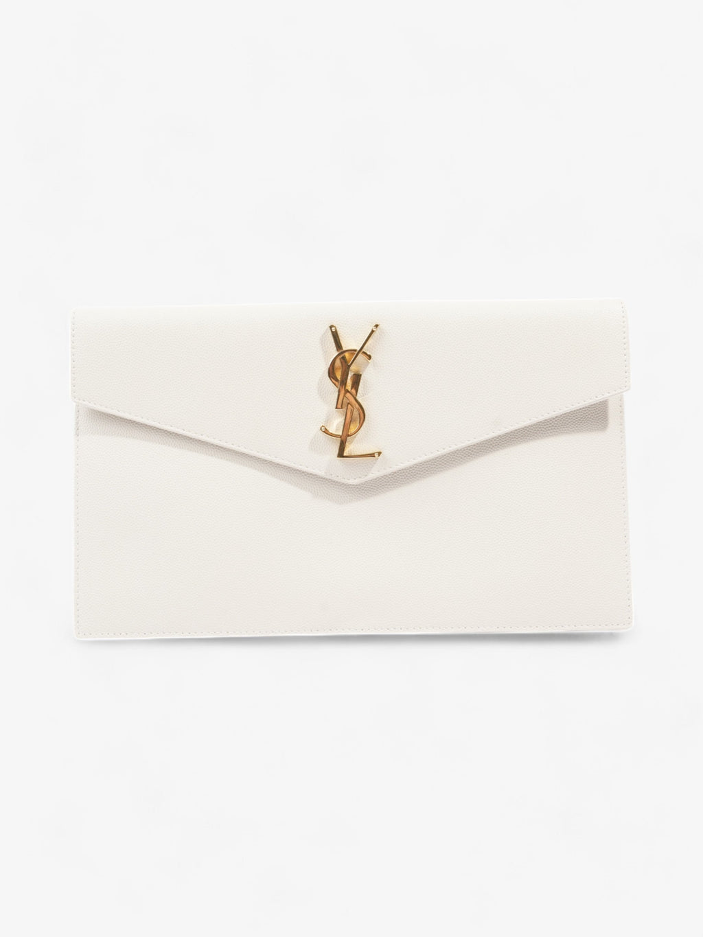 Saint Laurent Uptown Clutch White Grained Leather Medium