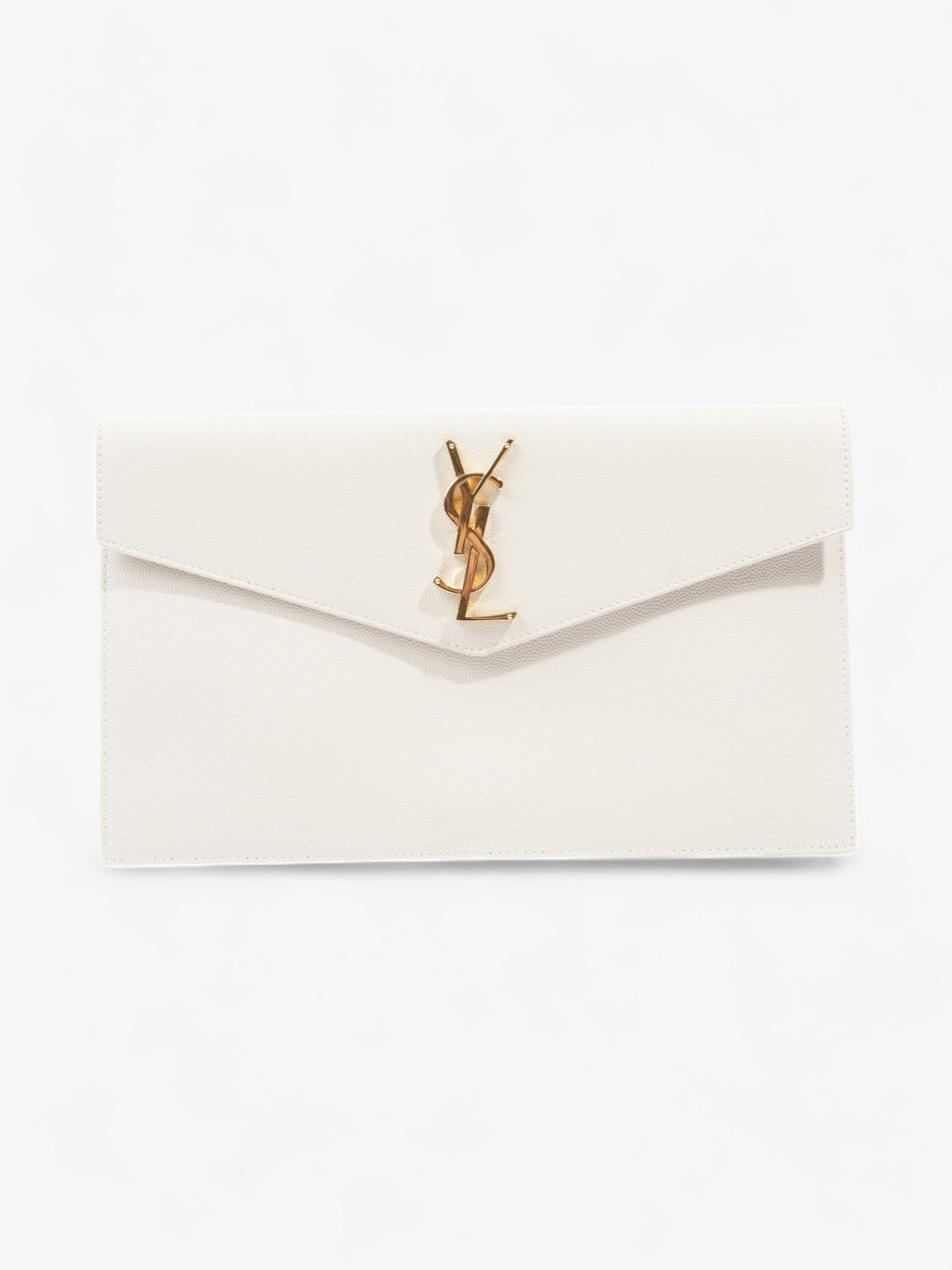 Saint Laurent Uptown Clutch White Grained Leather Medium