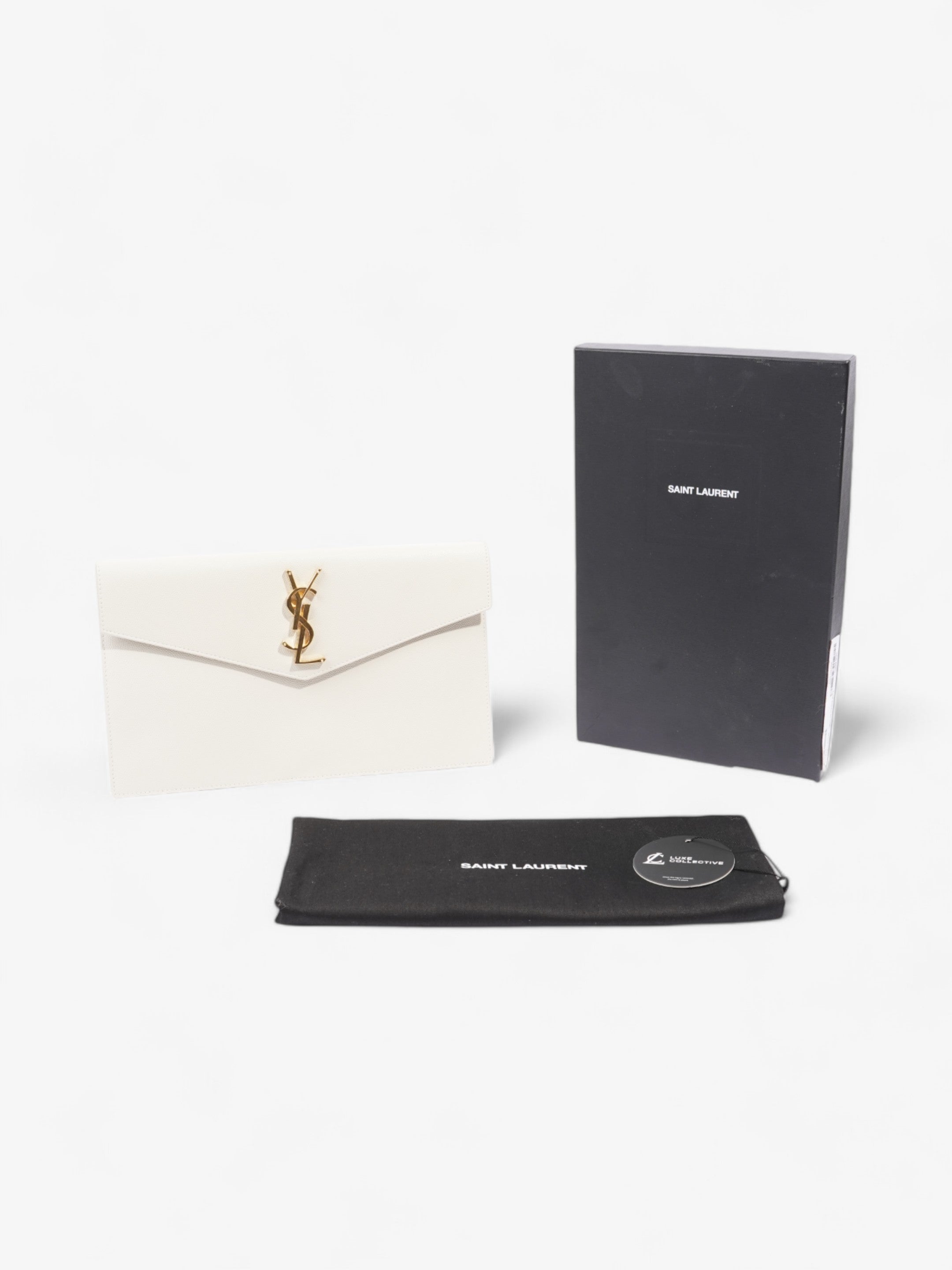 Saint Laurent Uptown Clutch White Grained Leather Medium